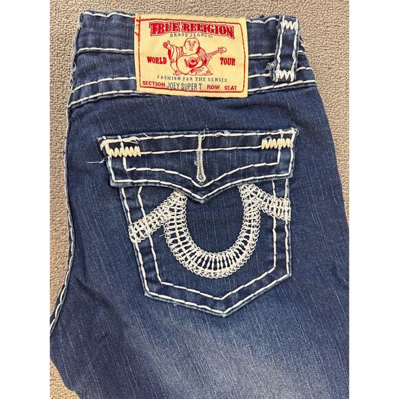 True Religion Jeans Womens 30 Dark Thick Stitch Bootcut Joey Super T Flap Pocket - Picture 4 of 10
